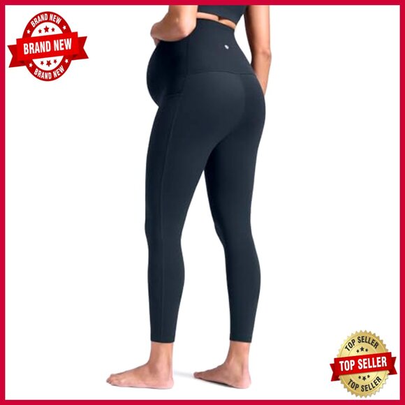 Maternity Leggings with Pockets 25" Over Belly Active Yoga Pregnancy - Picture 2 of 5